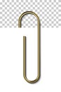 Gold metal paperclip isolated and attached to white paper Royalty Free Stock Photo