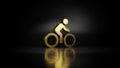 Gold metal symbol of bike with rider 3D with blurry reflection on floor with dark background