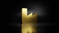 gold metal symbol of industry 3D rendering with blurry reflection on floor with dark background