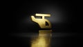 gold metal symbol of helicopter 3D rendering with blurry reflection on floor with dark background