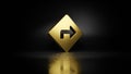 gold metal symbol of directions 3D rendering with blurry reflection on floor with dark background