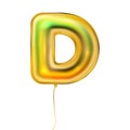 Gold metallic balloon, inflated alphabet symbol D