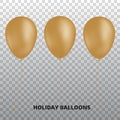 Gold metallic balloons. Realistic gold metallic balloons on transparent background.