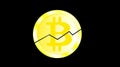 Gold metallic bright shimmering yellow volumetric cracked coin bitcoin. Obverse of a broken bitcoin coin on a black background. Th