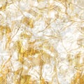 Gold metallic handmade rice paper texture. Seamless washi sheet background with golden blur metal flakes. For modern