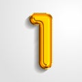 Golden number 1- one - made of yellow foil gold balloon isolated on white background. One of full number set. Vector Royalty Free Stock Photo