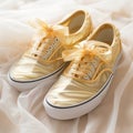 Gold Metallic Vans Shoes With Satin Ribbon - Steve Henderson Style