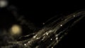 Gold microparticles in motion on black background HD 1920