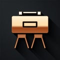 Gold Military mine icon isolated on black background. Claymore mine explosive device. Anti personnel mine. Army