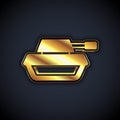 Gold Military tank icon isolated on black background. Vector