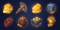 Gold mining game props collection on background