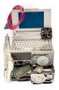 Electronic waste recycling from old computer parts.