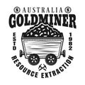 Gold mining vector emblem with full rail trolley