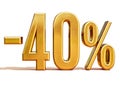 Gold -40%, Minus Forty Percent Discount Sign