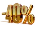 Gold -40%, Minus Forty Percent Discount Sign