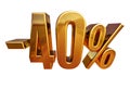 Gold -40%, Minus Forty Percent Discount Sign