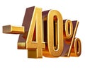 Gold -40%, Minus Forty Percent Discount Sign