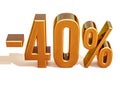 Gold -40%, Minus Forty Percent Discount Sign