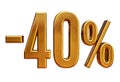 Gold -40%, Minus Forty Percent Discount Sign