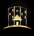 Gold modern house building icon Royalty Free Stock Photo