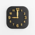 Gold modern wall clock icon. 3d rendering of black square key button, interface ui ux element Royalty Free Stock Photo