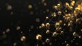 Gold molecular structure with glowing particles and nodes on black