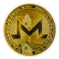 Gold Monero cryptocurrency coin on a white isolated background close-up view, golden coin and symbol photo