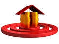 Gold money coins house as a center of red target Royalty Free Stock Photo