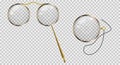 Gold monocle on a cord, gold lorgnette on the handle. 3D vector illustration