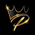 Gold Monogram Crown Logo Initial Letter P Royalty Free Stock Photo