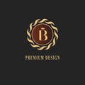 Gold monogram design. Luxury volumetric logo template. 3d line ornament. Emblem with letter B for Business sign, badge, crest,