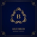 Gold Monogram. Letter B. Graceful Emblem Template. Simple Logo Design for Luxury Crest, Royalty, Business Card, Boutique, Hotel,