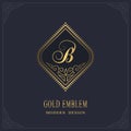 Gold Monogram. Letter B. Graceful Emblem Template. Simple Logo Design for Luxury Crest, Royalty, Business Card, Boutique, Hotel,