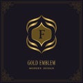 Gold Monogram. Letter F. Graceful Emblem Template. Simple Logo Design for Luxury Crest, Royalty, Business Card, Boutique, Hotel,