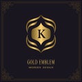 Gold Monogram. Letter K. Graceful Emblem Template. Simple Logo Design for Luxury Crest, Royalty, Business Card, Boutique, Hotel,