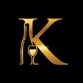Gold Monogram Letter K for Wine Bottle and Glass Royalty Free Stock Photo