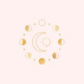 Gold Moon phases. Sun and moon tarot design. Golden icon vector illustration. Royalty Free Stock Photo