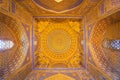 Gold mosaic dome in Tilya Kori Madrasah, Samarkand, Uzbekista