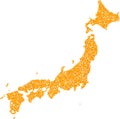 Mosaic Map of Japan - Gold Composition of Detritus Parts in Yellow Colors