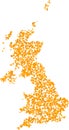 Mosaic Map of United Kingdom - Gold Collage of Detritus Parts in Yellow Tinges