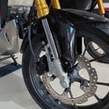 gold motorbike front shock and disc brake system Royalty Free Stock Photo