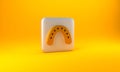 Gold Mouth guard boxer icon isolated on yellow background. Silver square button. 3D render illustration