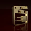 Gold Movie clapper icon isolated on brown background. Film clapper board. Clapperboard sign. Cinema production or media