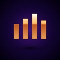 Gold Music equalizer icon isolated on black background. Sound wave. Audio digital equalizer technology, console panel Royalty Free Stock Photo