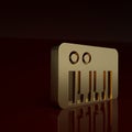 Gold Music synthesizer icon isolated on brown background. Electronic piano. Minimalism concept. 3D render illustration Royalty Free Stock Photo