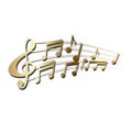 Gold musical notes and treble clef. Royalty Free Stock Photo