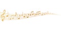 Gold musical notes on white background with clef Royalty Free Stock Photo