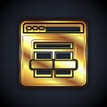 Gold MySQL code icon isolated on black background. HTML Code symbol for your web site design. Vector