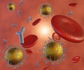 The gold nanoparticle with linker conjugates antibodies an red blood cells Royalty Free Stock Photo