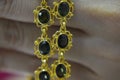 Gold necklace Decorated with genuine emerald stones